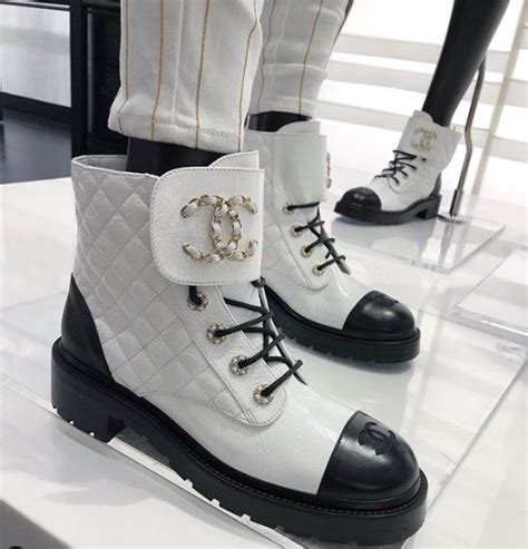 chanel lace up boots white|chanel boots with pearl heel.